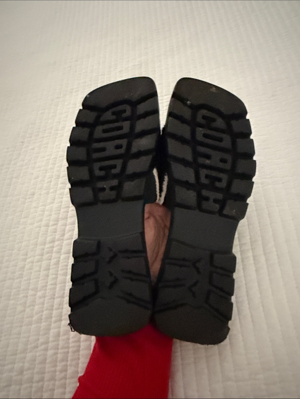 Coach Black Crochet Slide Sandals with Ivory Trim and Silver 'C' - Picture 6 of 6